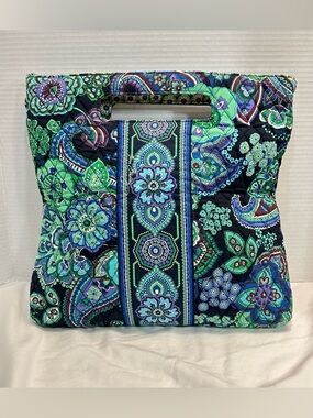Vera Bradley Holiday Tote Bag Clutch Shoulder Purse Blue Rhapsody Top Handle EUC